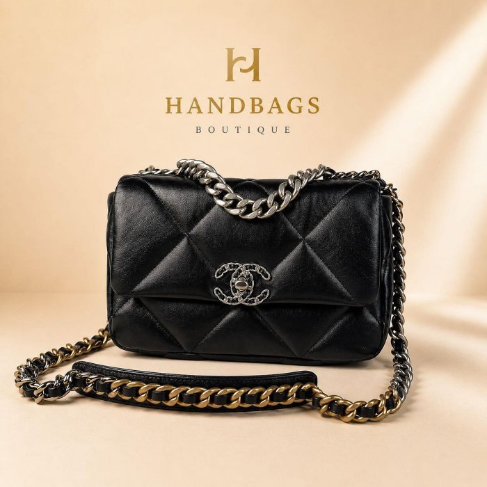 全新 現貨 CHANEL 19 黑色 山羊皮 新色 銀鍊 小型 26cm 口蓋包 AS1160-0