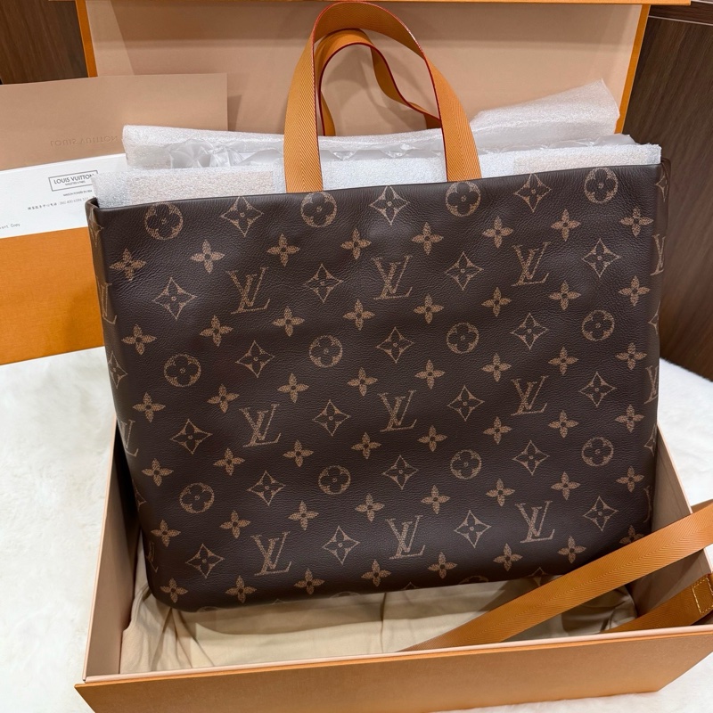 99新✨LOUIS VUITTON SHOPPER 經典老花棕色塗層帆布托特包Tote包購物袋手提包單肩包斜挎包 可調節可拆卸肩帶 金扣 王鶴棣同款 ✅正品-1