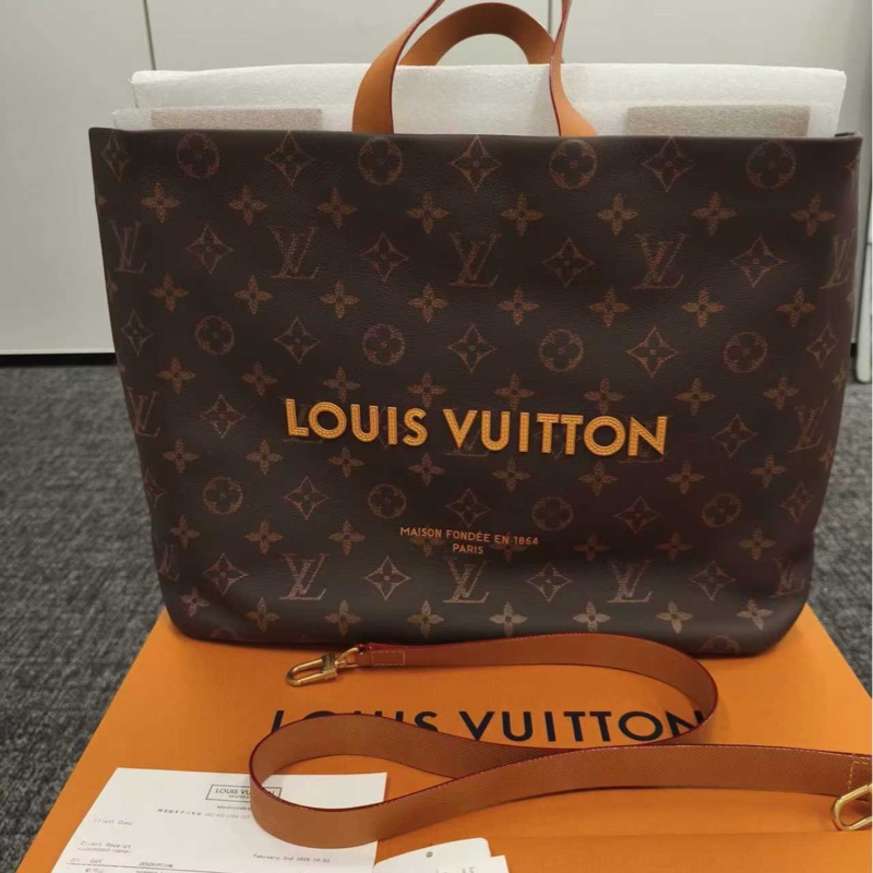 99新✨LOUIS VUITTON SHOPPER 經典老花棕色塗層帆布托特包Tote包購物袋手提包單肩包斜挎包 可調節可拆卸肩帶 金扣 王鶴棣同款 ✅正品-5