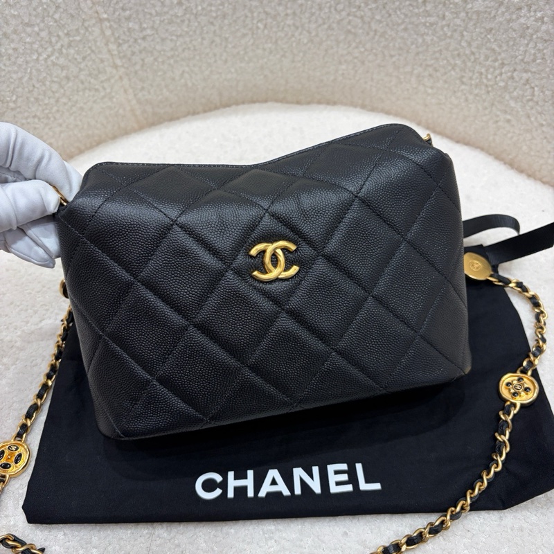 閒置新✨Chanel香奈兒24A黑金金幣鏈條hobo飯盒包鏈條斜挎包 芯片✅正品-1