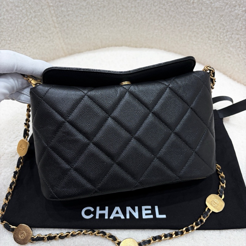 閒置新✨Chanel香奈兒24A黑金金幣鏈條hobo飯盒包鏈條斜挎包 芯片✅正品-2