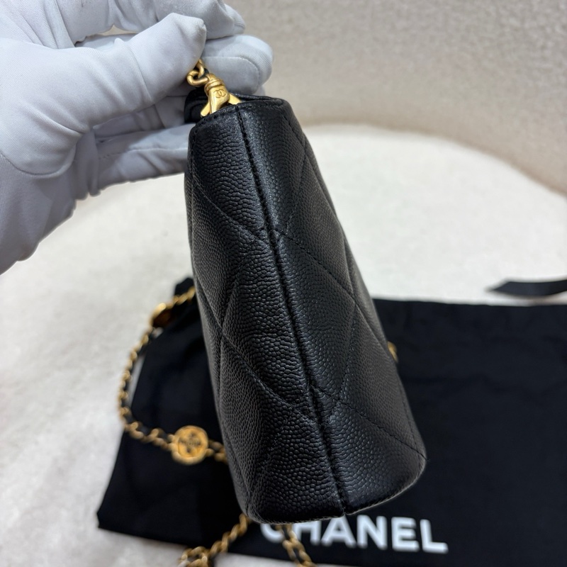 閒置新✨Chanel香奈兒24A黑金金幣鏈條hobo飯盒包鏈條斜挎包 芯片✅正品-3