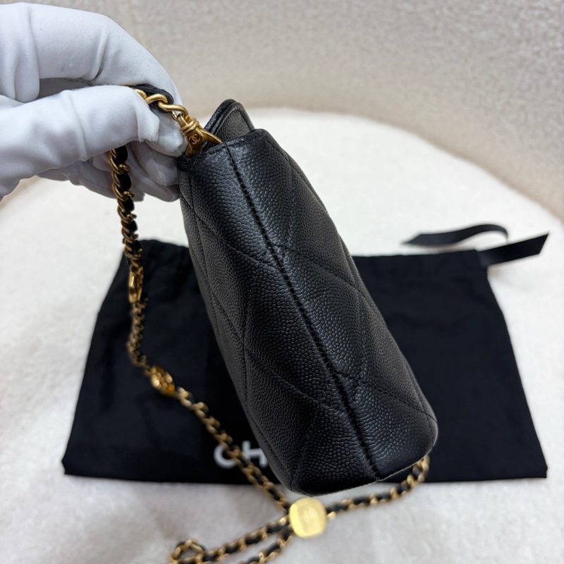 閒置新✨Chanel香奈兒24A黑金金幣鏈條hobo飯盒包鏈條斜挎包 芯片✅正品-4