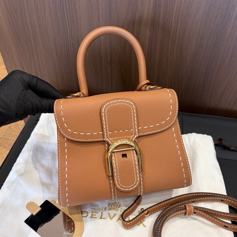 ✨99新🆕Delvaux德爾沃 金棕色mini brillant金扣外縫線手提包斜挎包 底長20cm ✅正品