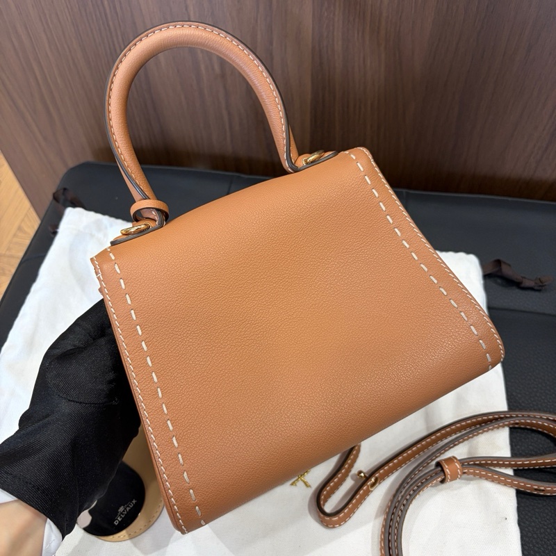 ✨99新🆕Delvaux德爾沃 金棕色mini brillant金扣外縫線手提包斜挎包 底長20cm ✅正品-1