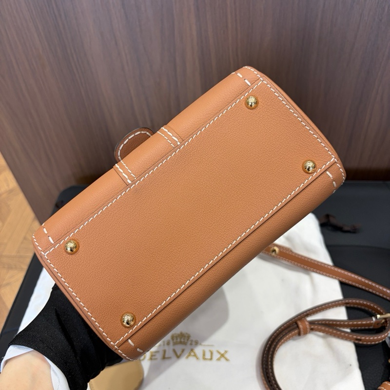 ✨99新🆕Delvaux德爾沃 金棕色mini brillant金扣外縫線手提包斜挎包 底長20cm ✅正品-4