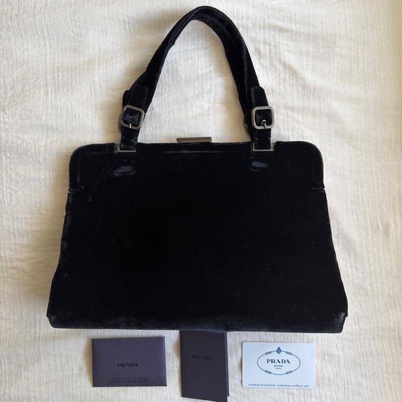Prada Archive 早期作品/黑色天鵝絨口金/晚宴包-8