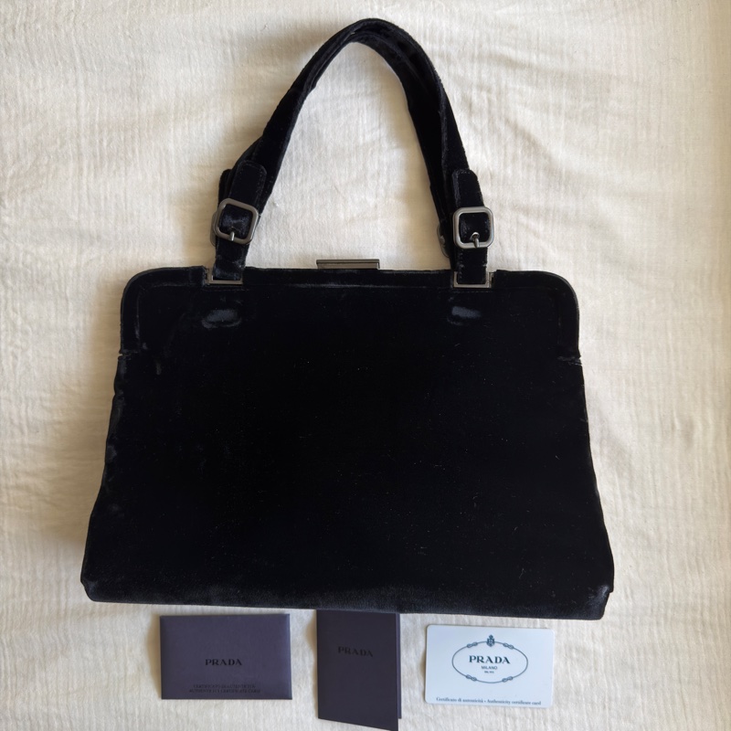 Prada Archive 早期作品/黑色天鵝絨口金/晚宴包-10