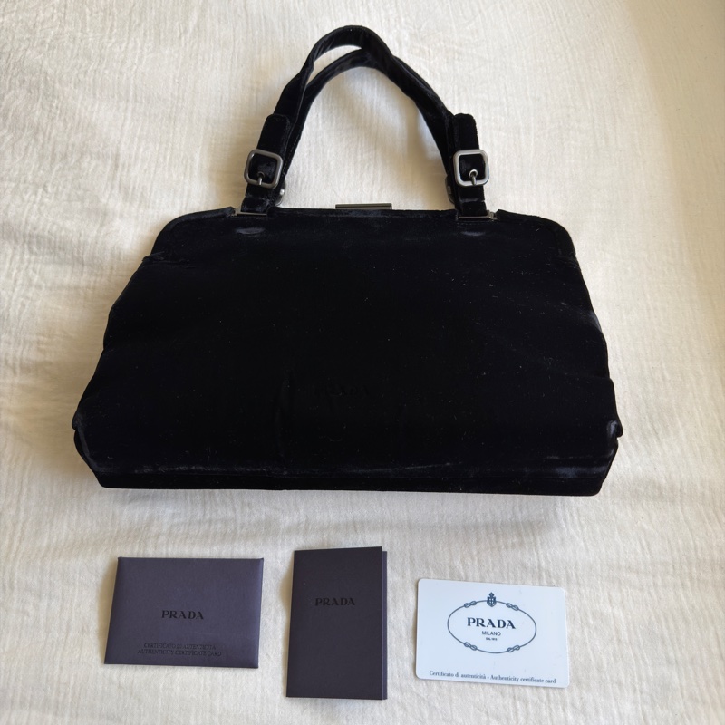 Prada Archive 早期作品/黑色天鵝絨口金/晚宴包-11