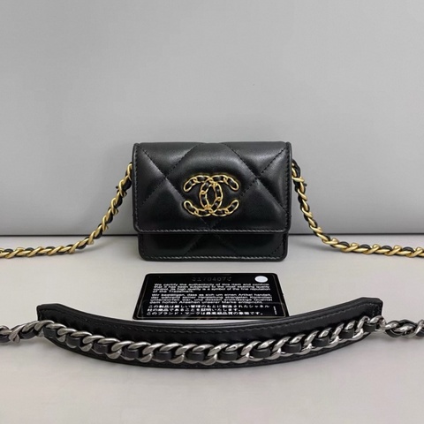 Chanel香奈兒19bag迷你黑金全皮鏈條包
