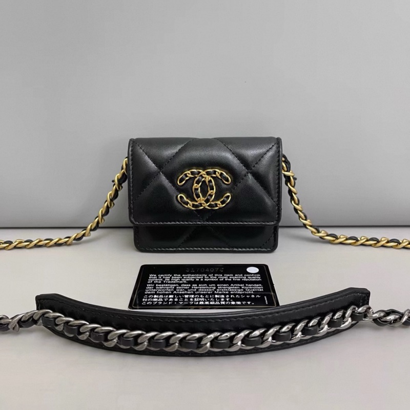 Chanel香奈兒19bag迷你黑金全皮鏈條包-0