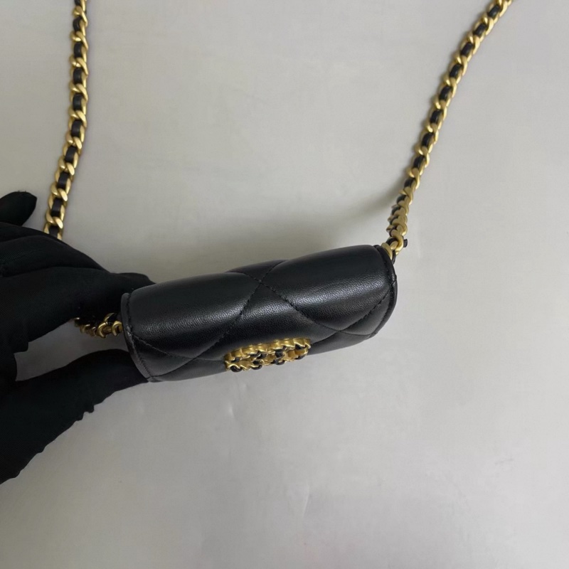 Chanel香奈兒19bag迷你黑金全皮鏈條包-3
