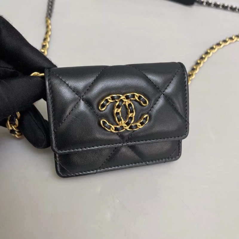 Chanel香奈兒19bag迷你黑金全皮鏈條包-4