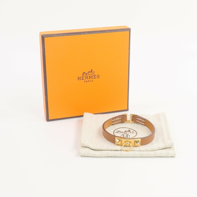 HERMES Swift皮革Rivale Mini手鏈Gold-7