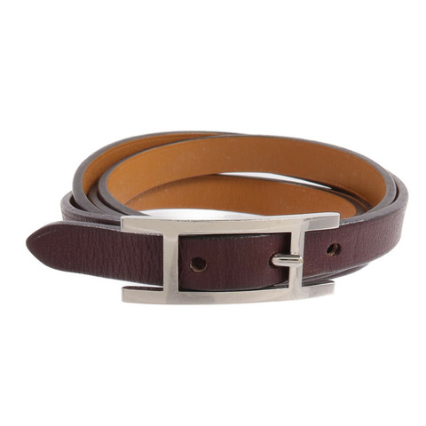HERMES Swift皮革Behapi Triple Tour Bracelet手帶Rouge H/Fauve