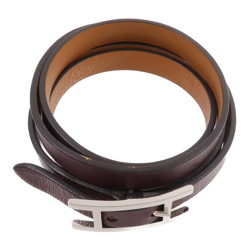 HERMES Swift皮革Behapi Triple Tour Bracelet手帶Rouge H/Fauve-3