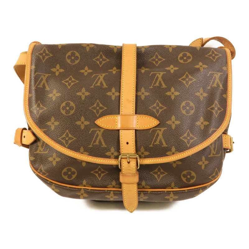 LOUIS VUITTON Monogram Saumur 30金扣肩背袋棕色-1