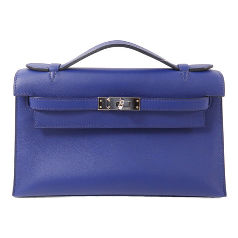 HERMES Swift皮革Kelly Pochette手挽袋Bleu Saphir