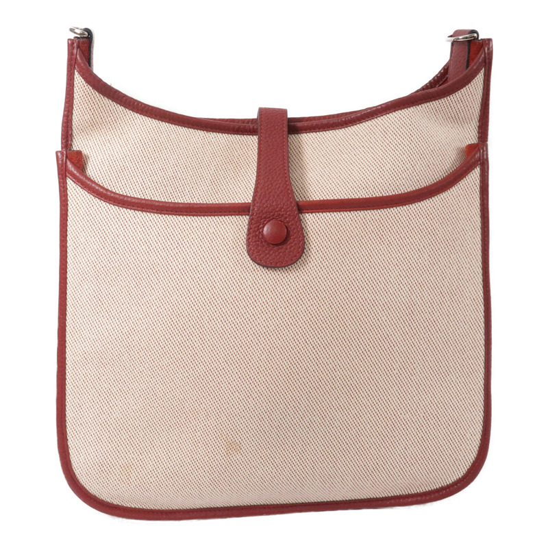 HERMES 帆布/Clemence皮革Evelyne PM肩背袋Rouge-1