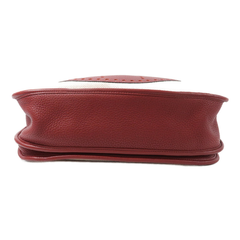 HERMES 帆布/Clemence皮革Evelyne PM肩背袋Rouge-3