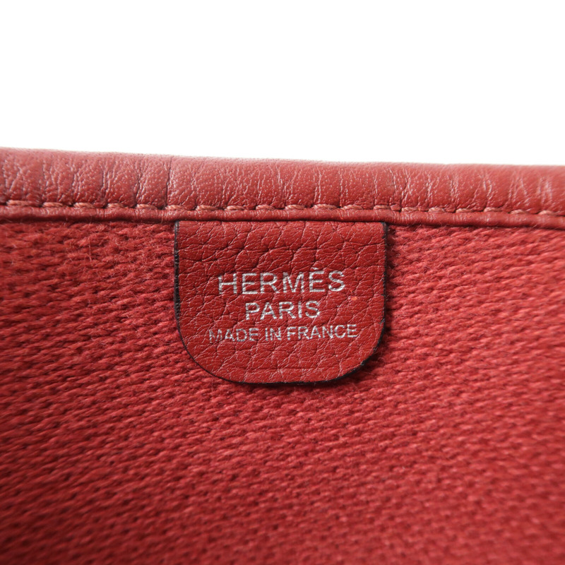 HERMES 帆布/Clemence皮革Evelyne PM肩背袋Rouge-6