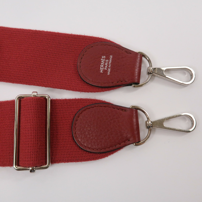 HERMES 帆布/Clemence皮革Evelyne PM肩背袋Rouge-8
