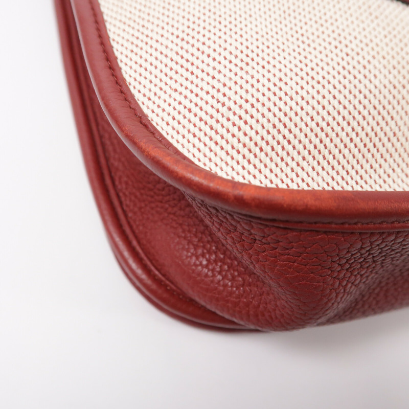 HERMES 帆布/Clemence皮革Evelyne PM肩背袋Rouge-11
