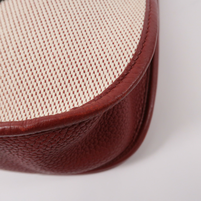HERMES 帆布/Clemence皮革Evelyne PM肩背袋Rouge-12