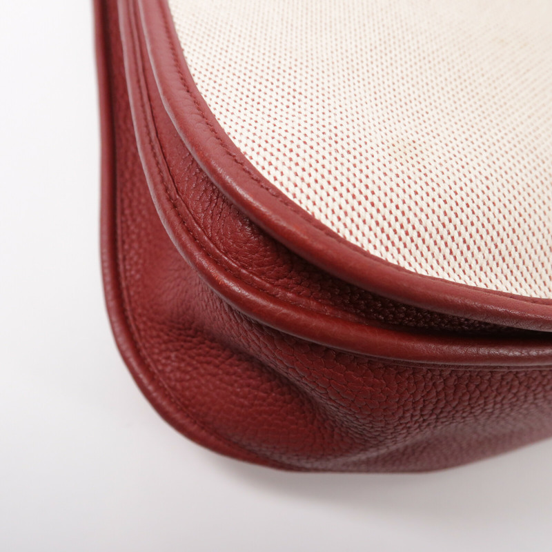 HERMES 帆布/Clemence皮革Evelyne PM肩背袋Rouge-13