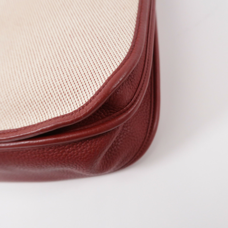 HERMES 帆布/Clemence皮革Evelyne PM肩背袋Rouge-14