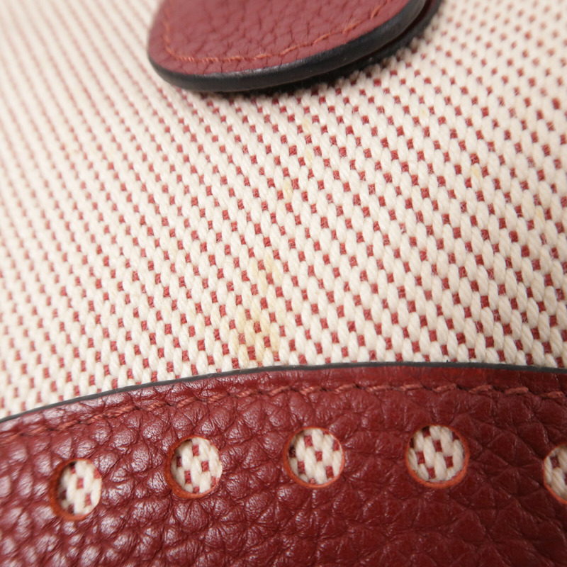 HERMES 帆布/Clemence皮革Evelyne PM肩背袋Rouge-17