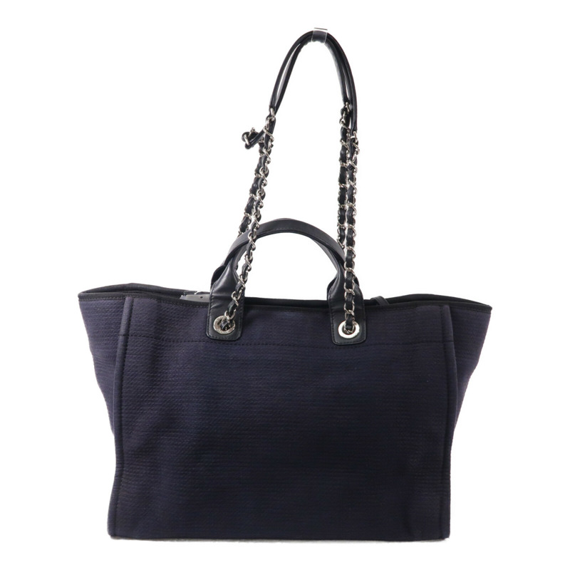 CHANEL 帆布Deauville Tote Medium鏈帶手挽肩背兩用袋-1