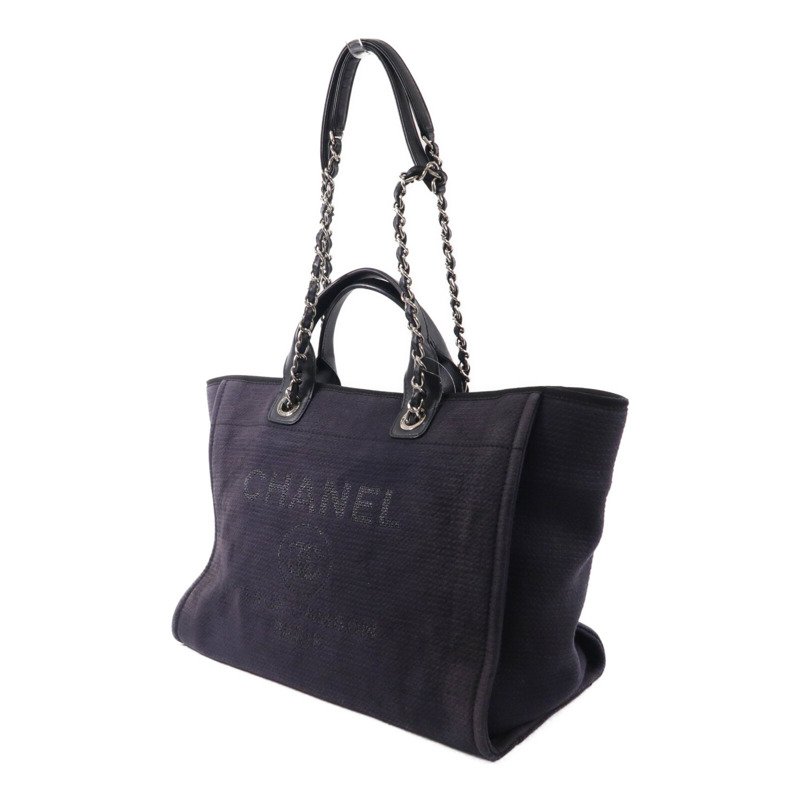 CHANEL 帆布Deauville Tote Medium鏈帶手挽肩背兩用袋-2