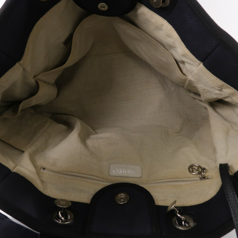 CHANEL 帆布Deauville Tote Medium鏈帶手挽肩背兩用袋-4