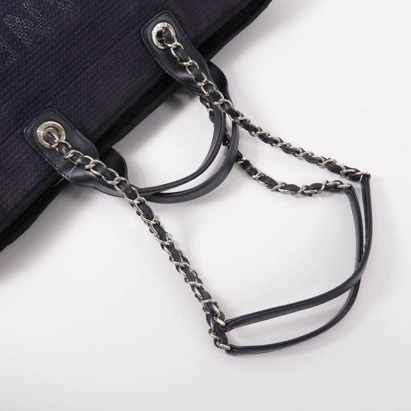 CHANEL 帆布Deauville Tote Medium鏈帶手挽肩背兩用袋-10