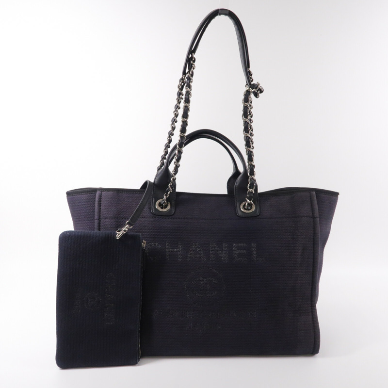 CHANEL 帆布Deauville Tote Medium鏈帶手挽肩背兩用袋-11