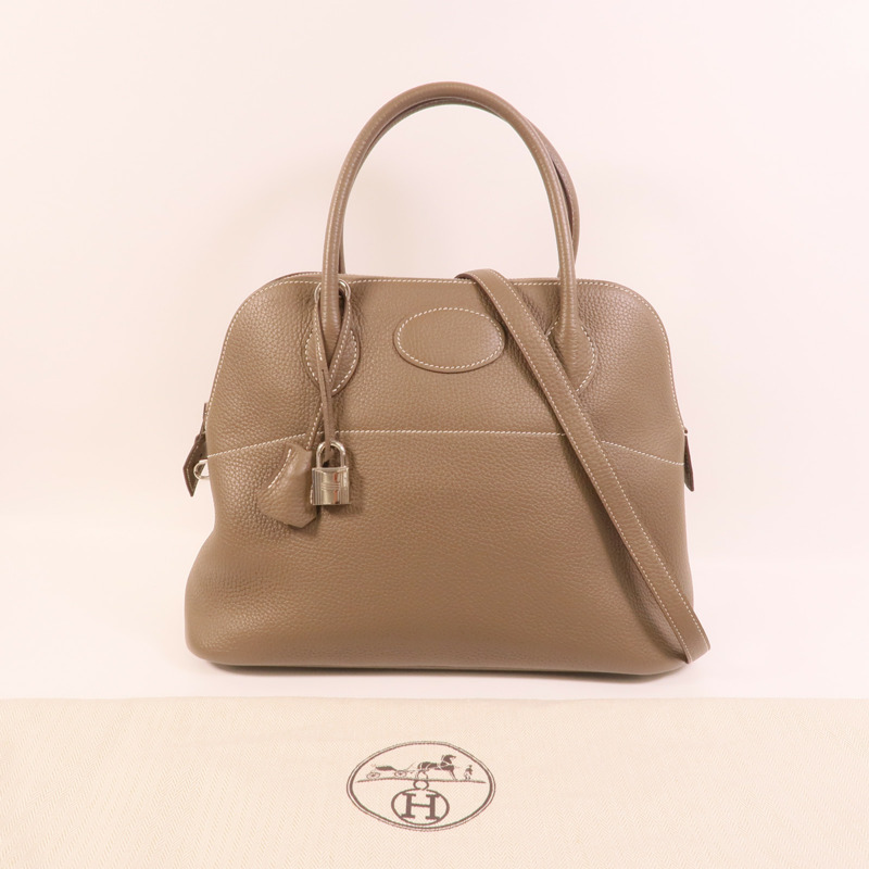 HERMES Clemence皮革Bolide 31手挽肩背兩用袋Etoupe-11