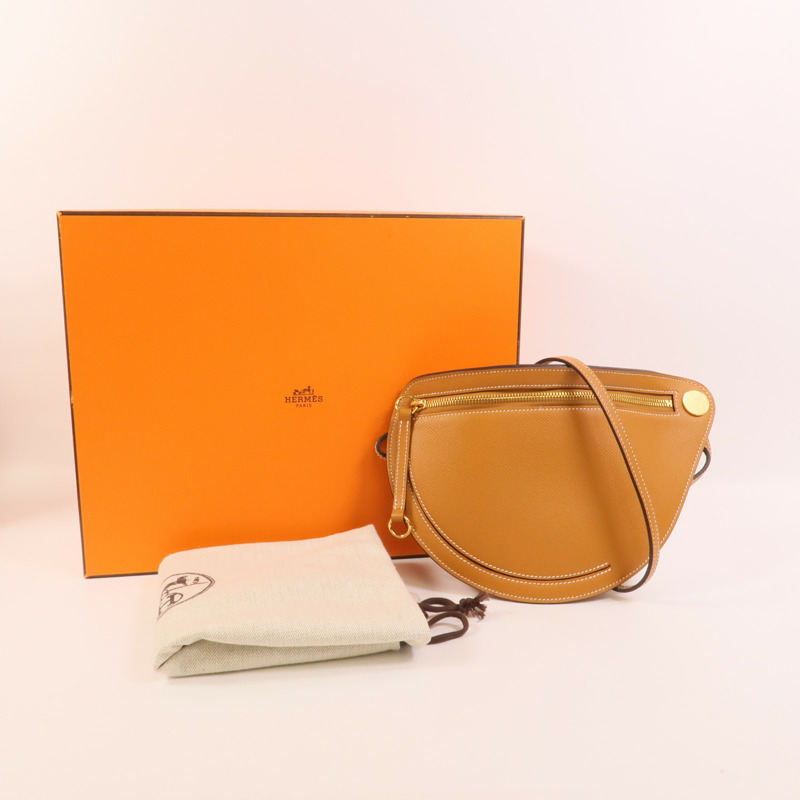 HERMES Epsom皮革Petite Course肩背袋Gold-9