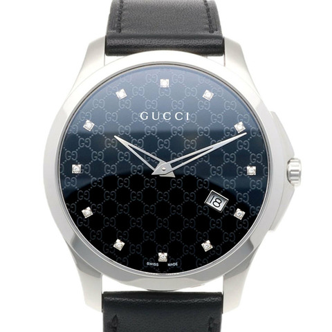 Gucci G-Timeless腕錶，不鏽鋼材質，石英機芯，男款，鑲嵌12顆鑽石