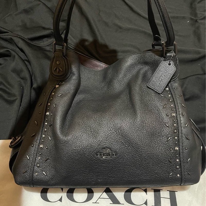 Coach Tote黑色鉚釘三層托特包-28