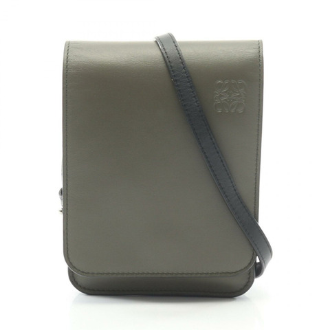 LOEWE GUSSET FLAT CROSSBODY 肩背包 皮革 卡其色 黑色 二手 男士