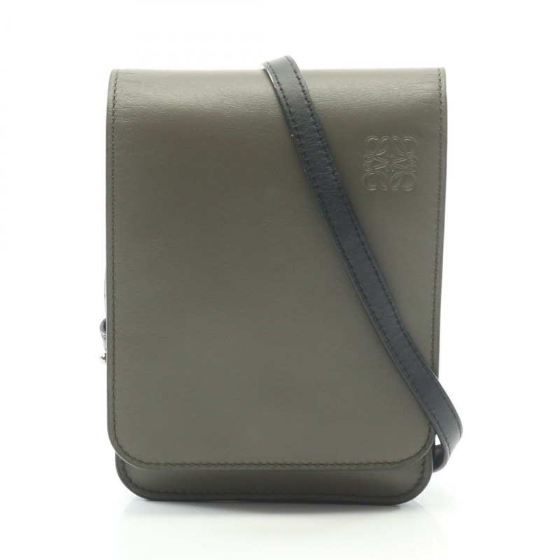 LOEWE GUSSET FLAT CROSSBODY 肩背包 皮革 卡其色 黑色 二手 男士-0