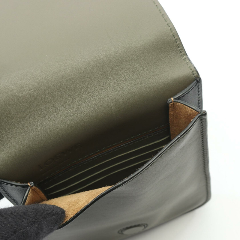 LOEWE GUSSET FLAT CROSSBODY 肩背包 皮革 卡其色 黑色 二手 男士-4