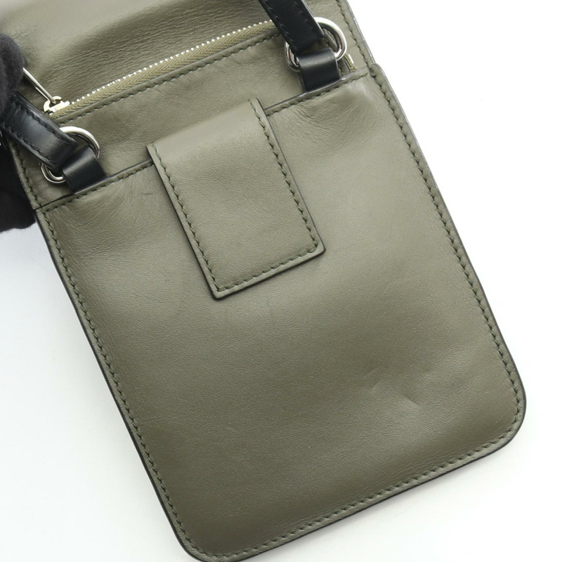 LOEWE GUSSET FLAT CROSSBODY 肩背包 皮革 卡其色 黑色 二手 男士-8
