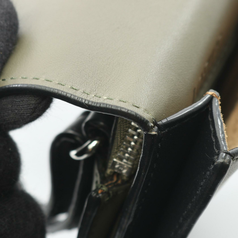 LOEWE GUSSET FLAT CROSSBODY 肩背包 皮革 卡其色 黑色 二手 男士-10