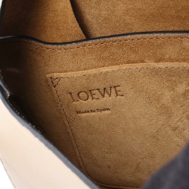 LOEWE Gate 小號單肩斜背包 A650T20X40 皮革 海軍藍 米色 棕色 二手-3