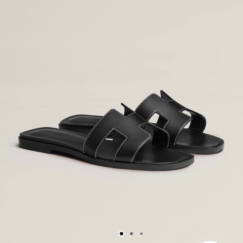 全新 現貨 HERMES Oran sandal 經典 H 黑色 平底 拖鞋 37號-1