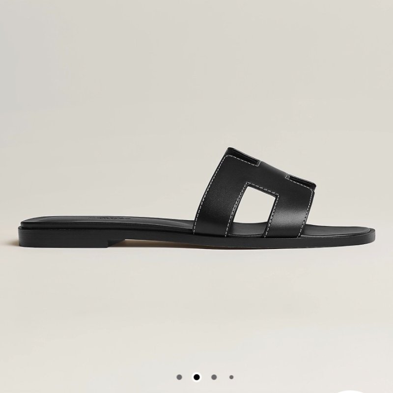 全新 現貨 HERMES Oran sandal 經典 H 黑色 平底 拖鞋 37號-2