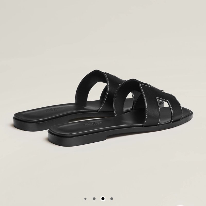 全新 現貨 HERMES Oran sandal 經典 H 黑色 平底 拖鞋 37號-3