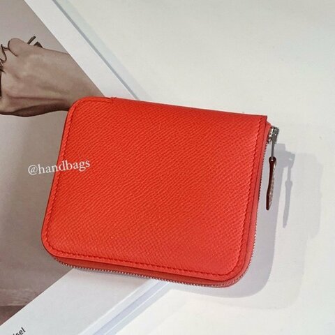 全新 現貨 HERMES Silk'in 火焰橘 6卡 粉色 內裏 絲巾 零錢 短夾